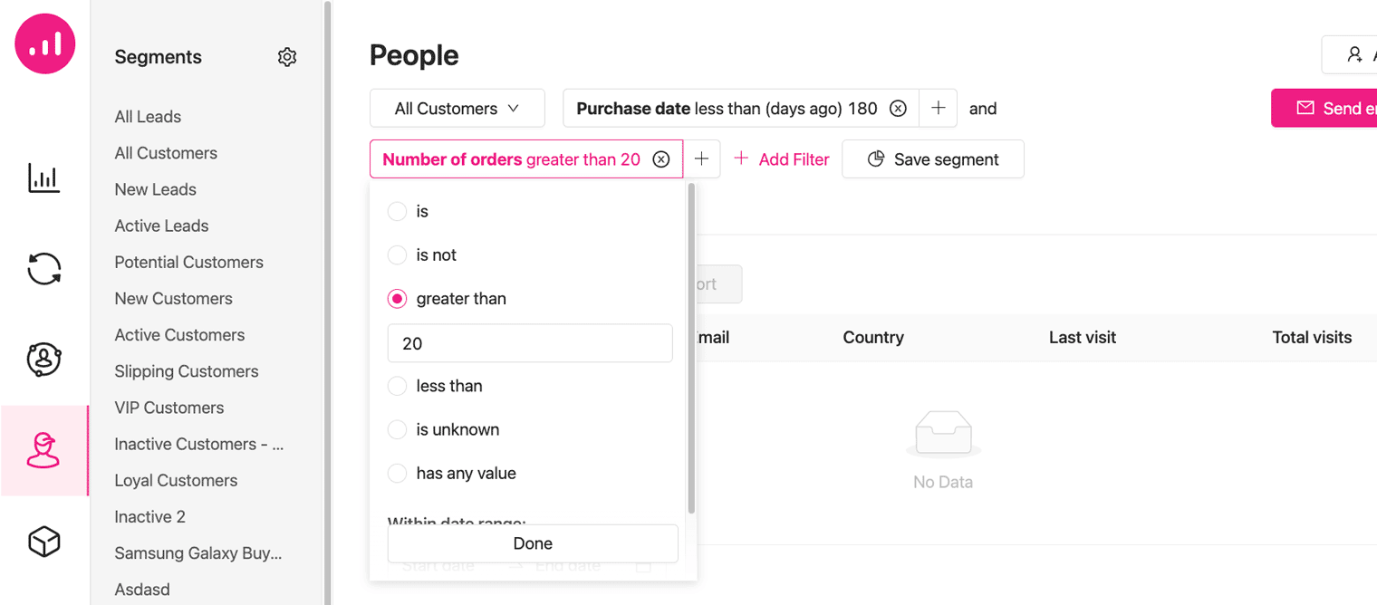 Best customers - Growmatik - RFM segmentation - number of orders