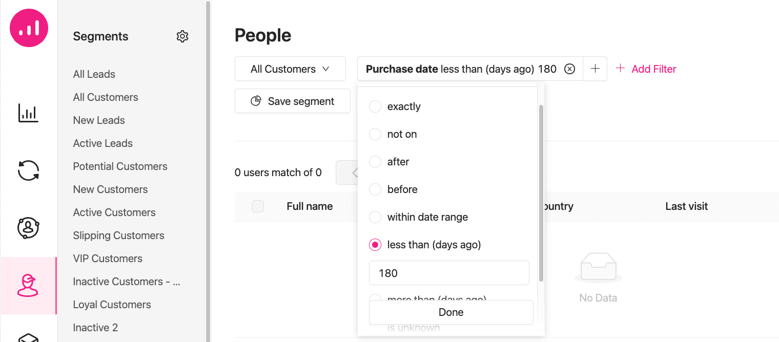 best customers - Growmatik - RFM segmentation - purchase date