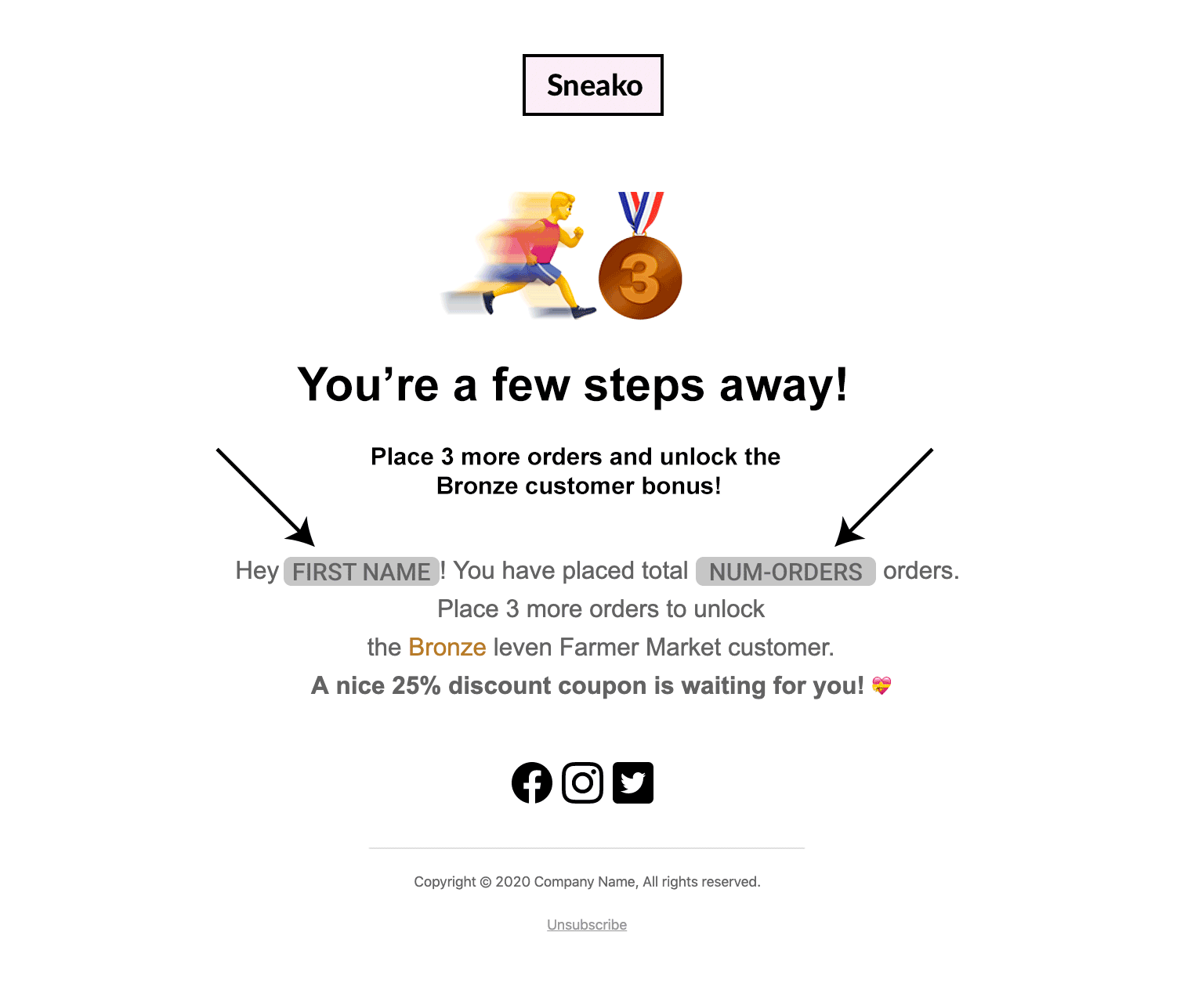 loyalty program in woocommerce - bronze-tier-approaching-email-template