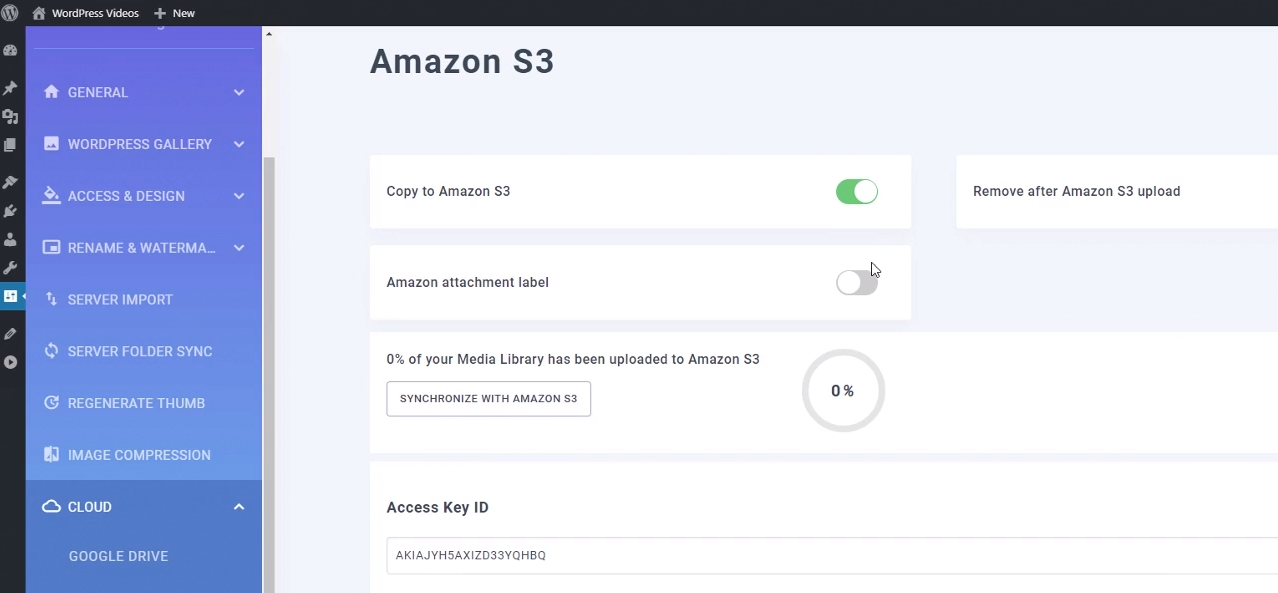 amazon s3 storage settings