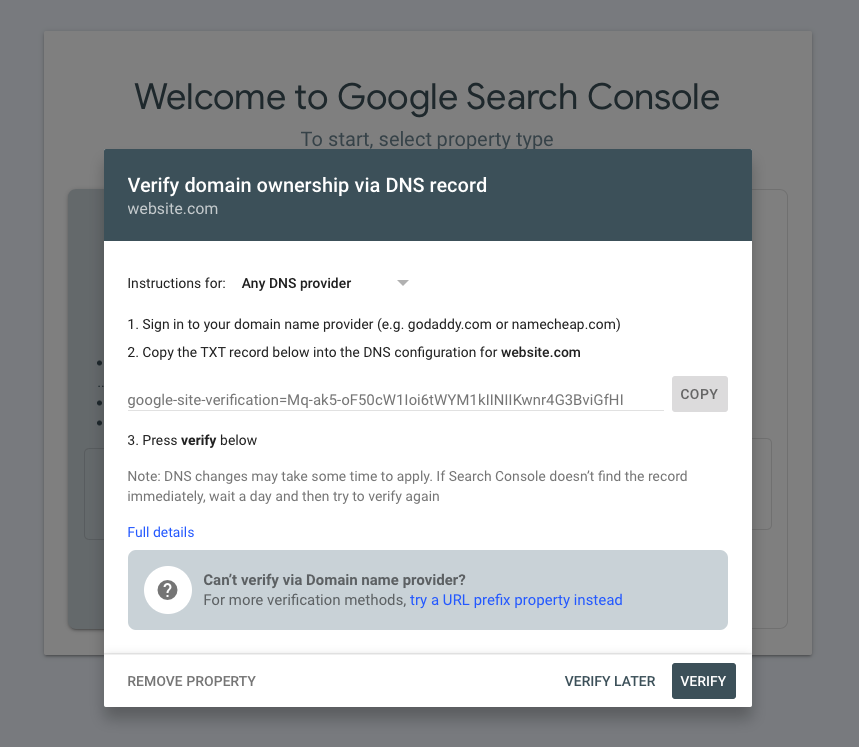 Verify Domain Ownership Google Search Console