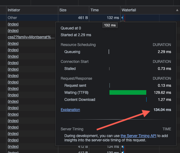Chrome Dev Tools TTFB