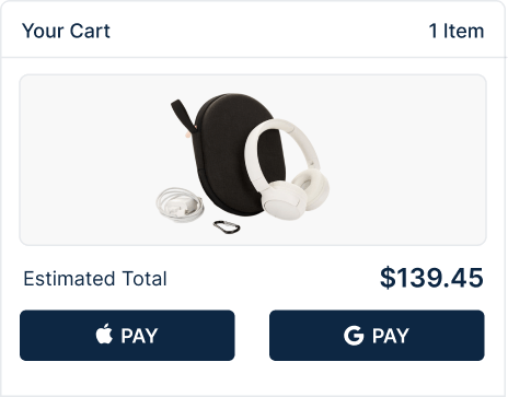 Customer using Apple Pay and Google Pay on iPhone through Convesio’s accelerated payments checkout.