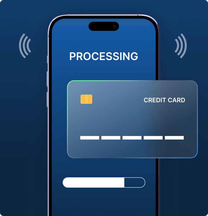 iPhone screen displaying credit card processing through Convesio’s accelerated payments