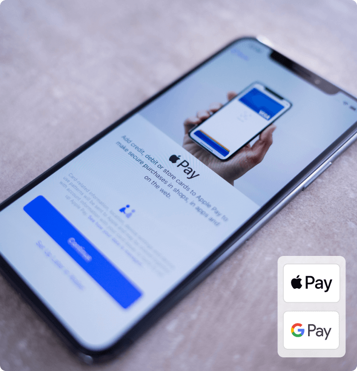 Customer using iPhone showing Apple Pay checkout through Convesio’s accelerated payments system