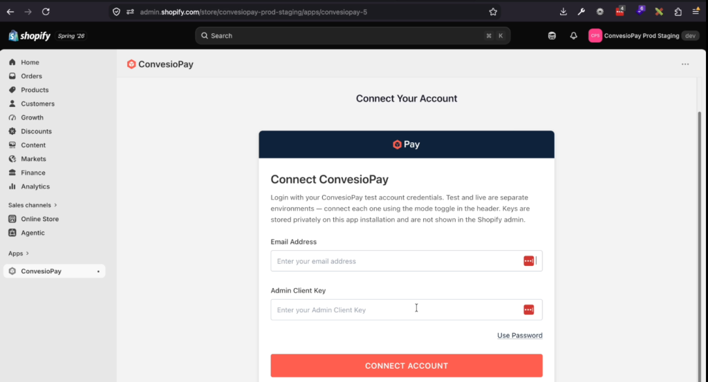 ConvesioPay-Shopify login page