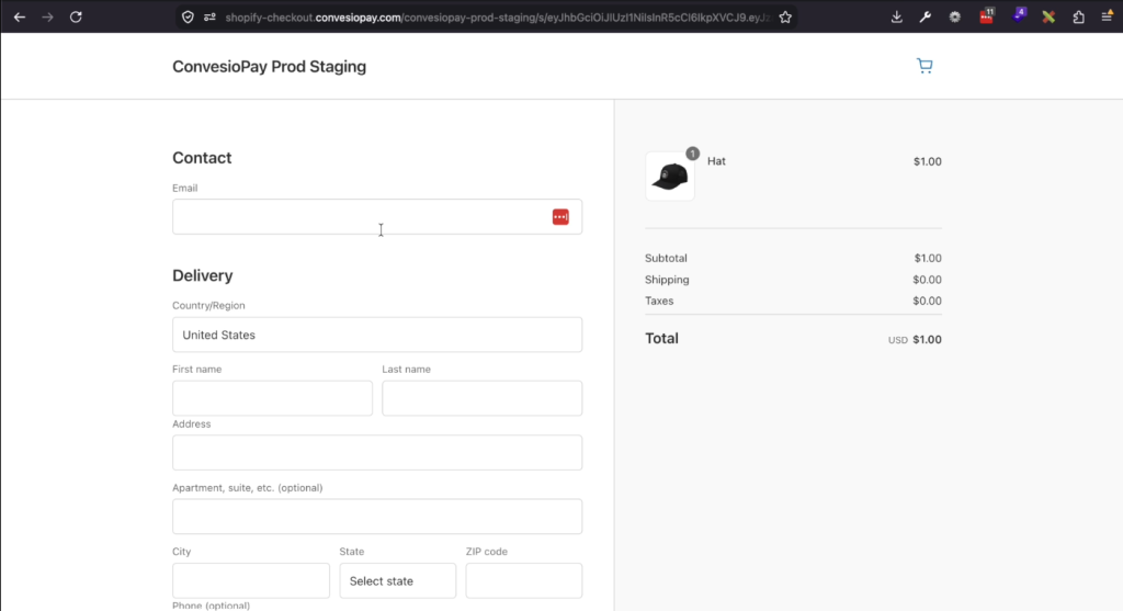 ConvesioPay-Shopify checkout page